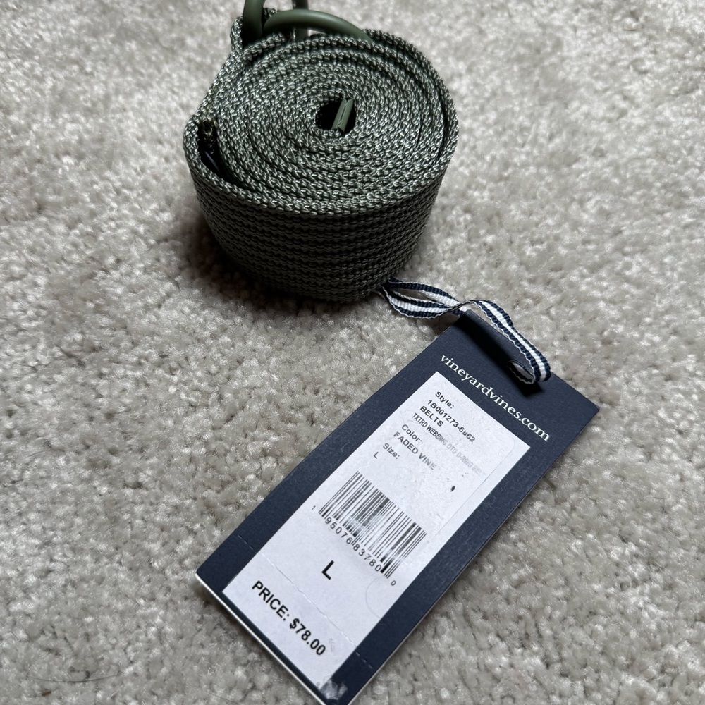 Men’s Vineyard Vines NWT Textured Webbing D Ring Belt Faded Vine Green Sz L - Picture 3 of 4